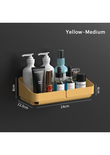 Sarı-Orta Banyo Rafları Duvara Monte Kendinden Yapışkanlı Depolama Rafı Tuvalet Lavabo Yumruk Şampuan Tutucu Banyo Aksesuarları (Yurt Dışından)
