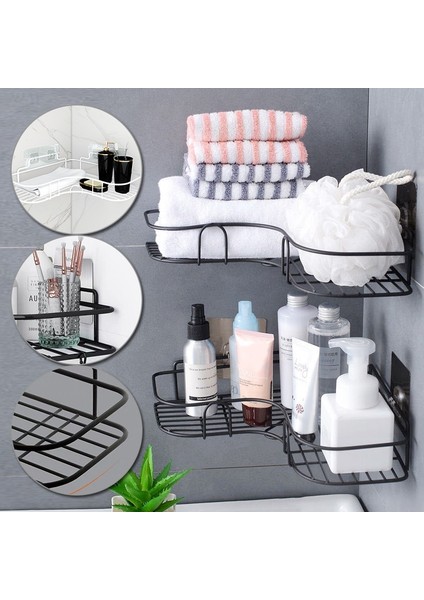 Whıte1 Japon Tarzı Ferforje Banyo Rafı Duvara Monte Duş Jeli Depolama Rafı Tuvalet Yumruk Tuvalet Standı Köşe Raf (Yurt Dışından)