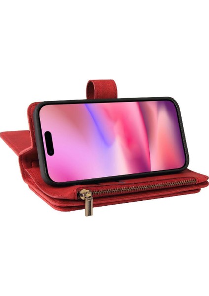 Kart Yuvası Standı Onbeş Kart Yuvaları Pu ile IPhone 16 Için Cüzdan Telefon Kılıfı (Yurt Dışından)
