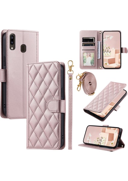 Samsung Galaxy A20E Manyetik Deri Kapaklı Ince Cüzdan Kılıfı Kickstandp Çıkarılabilir Askı Ipi (Yurt Dışından)