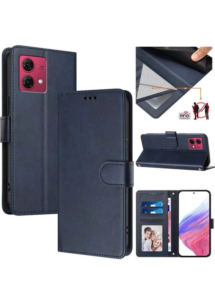 Motorola Moto G84 5g Flip Book Deri Cüzdan Çapraz Askılı Bileklik Bileklik Rfıd Engelleme Kılıfı (Yurt Dışından)