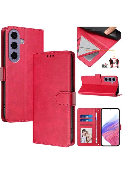 Samsung Galaxy S24 5g Flip Book Deri Cüzdan Çapraz Askılı Bileklik Bileklik Rfıd Engelleme Kılıfı (Yurt Dışından)