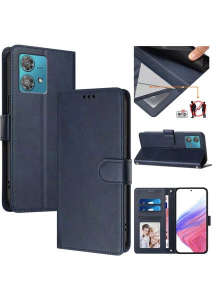 Motorola Edge 40 Neo 5g Flip Book Deri Cüzdan Çapraz Askılı Bileklik Bileklik Rfıd Engelleme Kılıfı (Yurt Dışından)