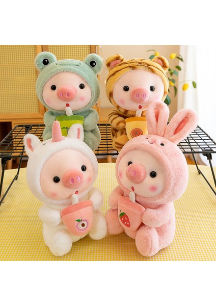 25CM Kabarcık Domuz Peluş Oyuncak Doldurulmuş Hayvan Tavşan Kurbağa Tek Boynuzlu At Kaplan Yastık Bardak Süt Çay Boba Peluş Oyuncak Bebek (Yurt Dışından)