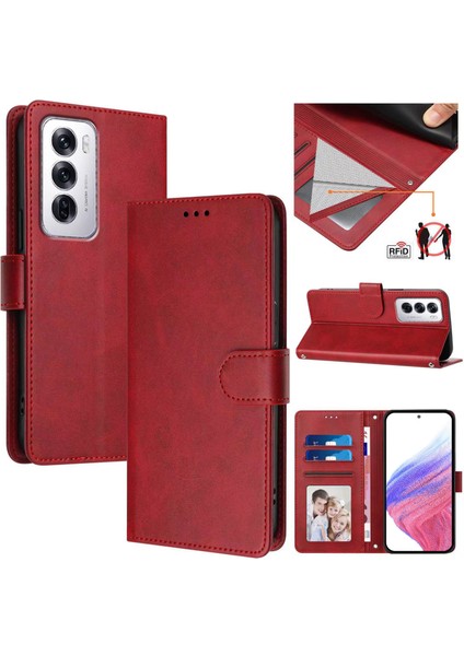 Oppo Reno 12 5g Flip Book Deri Cüzdan Çapraz Askılı Bileklik Bileklik Rfıd Engelleme Kılıfı (Yurt Dışından)