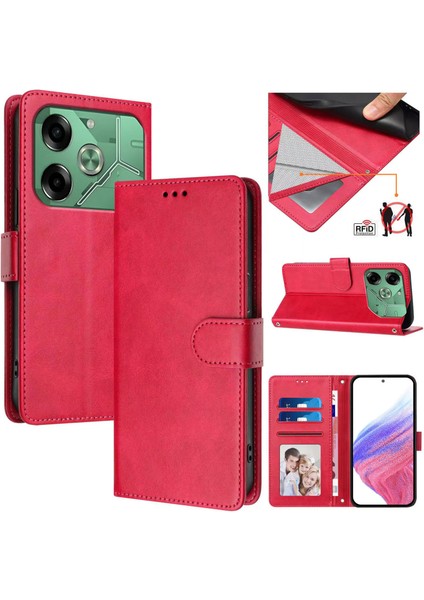 Tecno Pova 6 4g Flip Book Deri Cüzdan Çapraz Askılı Bileklik Bileklik Rfıd Engelleme Kılıfı (Yurt Dışından)