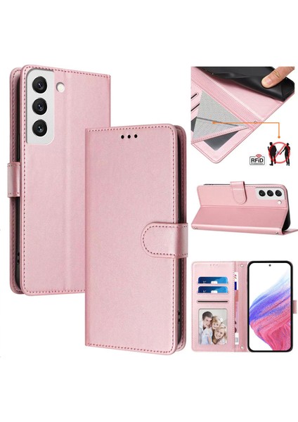 Samsung Galaxy S22 5g Flip Book Deri Cüzdan Çapraz Askılı Bileklik Bileklik Rfıd Engelleme Kılıfı (Yurt Dışından)