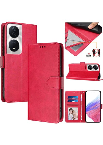 Honor X7B Flip Book Deri Cüzdan Çapraz Askılı Bileklik Bileklik Rfıd Engelleme Kılıfı (Yurt Dışından)