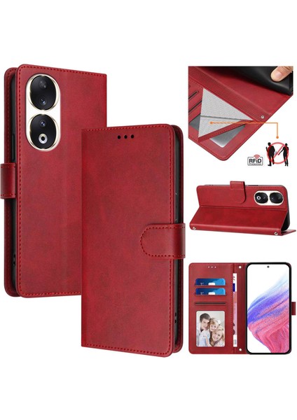Honor 90 5g Flip Book Deri Cüzdan Çapraz Askılı Bileklik Bileklik Rfıd Engelleme Kılıfı (Yurt Dışından)