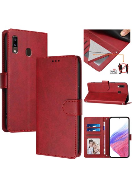 Samsung Galaxy A20/A30 Flip Book Deri Cüzdan Çapraz Askılı Bileklik Bileklik Rfıd Engelleme Kılıfı (Yurt Dışından)