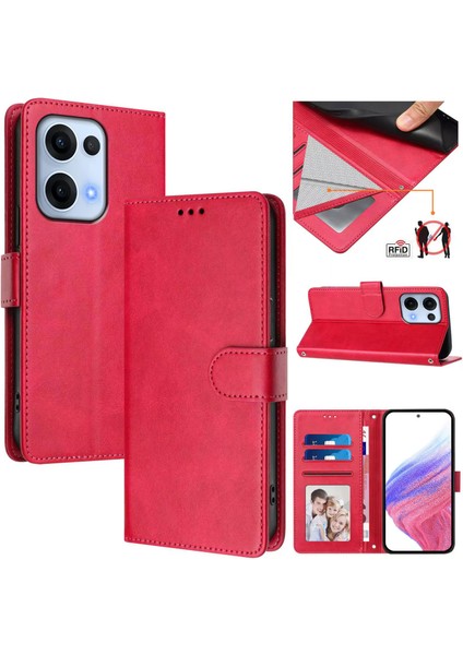 Oppo Reno 13 5g Flip Book Deri Cüzdan Çapraz Askılı Bileklik Bileklik Rfıd Engelleme Kılıfı (Yurt Dışından)