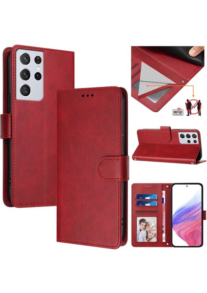 Samsung Galaxy S21 Ultra 5g Flip Book Deri Cüzdan Çapraz Askılı Bileklik Bileklik Rfıd Engelleme Kılıfı (Yurt Dışından)