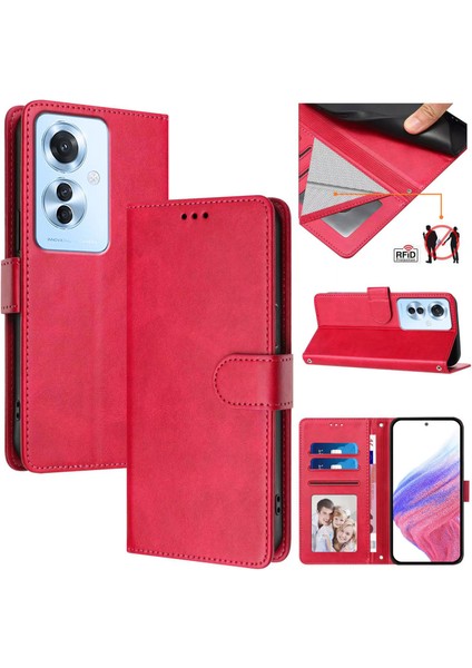 Oppo Reno 11F 5g Flip Book Deri Cüzdan Çapraz Askılı Bileklik Bileklik Rfıd Engelleme Kılıfı (Yurt Dışından)