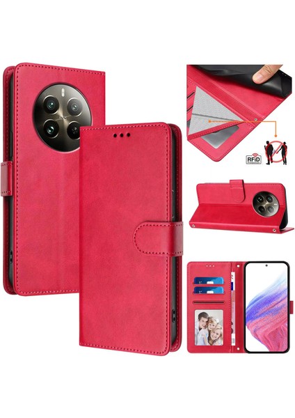Realme 12 Pro/pro Plus 5g Flip Book Deri Cüzdan Çapraz Askılı Bileklik Bileklik Rfıd Engelleme Kılıfı (Yurt Dışından)