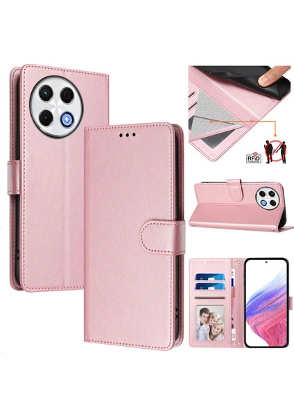 Tecno Spark 30 Pro 4g Flip Book Deri Cüzdan Çapraz Askılı Bileklik Bileklik Rfıd Engelleme Kılıfı (Yurt Dışından)