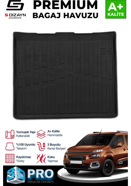Citroen Berlingo Seperatörsüz 3D Pro Bagaj Havuzu 2019 Üzeri A+ Kalite