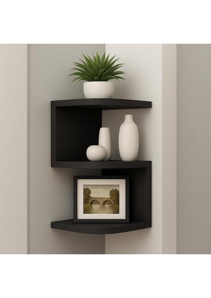 Dekoratif 2 Katlı Köşe Raf – 20X20X21 cm Modern Duvar ünites