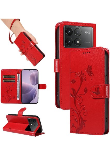 Xiaomi Redmi K70 Cüzdan Telefon Kılıfı Için Kılıf Kabartmalı Kelebek ile Yüksek (Yurt Dışından)