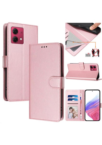 Motorola Moto G84 5g Flip Book Deri Cüzdan Çapraz Askılı Bileklik Bileklik Rfıd Engelleme Kılıfı (Yurt Dışından)