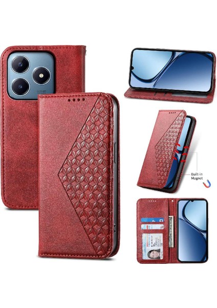 Realme C63/C61 Günlük Kullanım Standı El Kayışı Eşkenar Dörtgen Şekli Için Flip Case (Yurt Dışından)