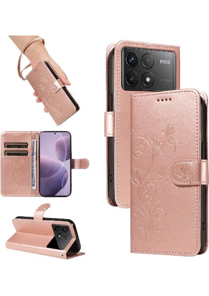 Xiaomi Redmi K70 Cüzdan Telefon Kılıfı Için Kılıf Kabartmalı Kelebek ile Yüksek (Yurt Dışından)