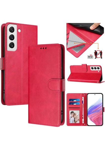 Samsung Galaxy S22 Plus 5g Flip Book Deri Cüzdan Çapraz Askılı Bileklik Bileklik Rfıd Engelleme Kılıfı (Yurt Dışından)