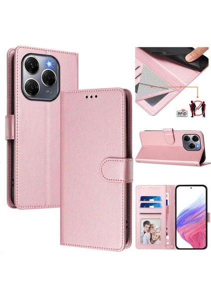 Tecno Spark 20 Pro 5g Flip Book Deri Cüzdan Çapraz Askılı Bileklik Bileklik Rfıd Engelleme Kılıfı (Yurt Dışından)