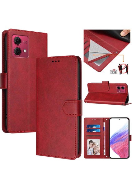 Motorola Moto G84 5g Flip Book Deri Cüzdan Çapraz Askılı Bileklik Bileklik Rfıd Engelleme Kılıfı (Yurt Dışından)
