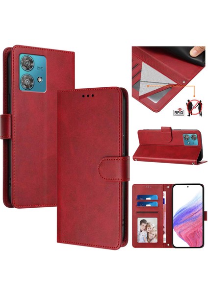 Motorola Edge 40 Neo 5g Flip Book Deri Cüzdan Çapraz Askılı Bileklik Bileklik Rfıd Engelleme Kılıfı (Yurt Dışından)