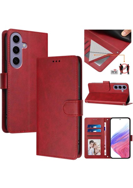 Samsung Galaxy S24 5g Flip Book Deri Cüzdan Çapraz Askılı Bileklik Bileklik Rfıd Engelleme Kılıfı (Yurt Dışından)