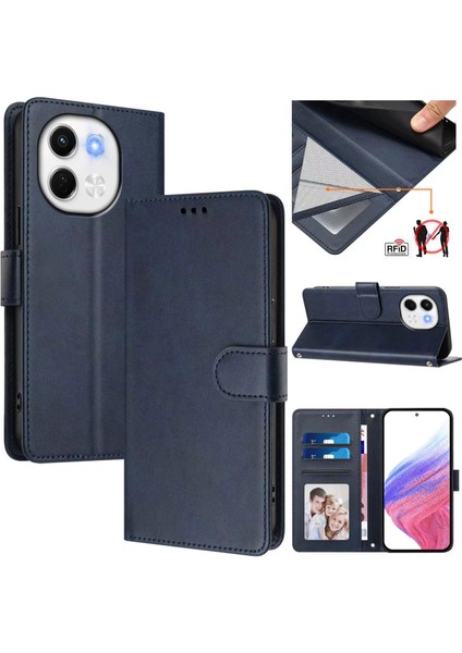 Tecno Pova 6 Neo 5g Flip Book Deri Cüzdan Çapraz Askılı Bileklik Bileklik Rfıd Engelleme Kılıfı (Yurt Dışından)