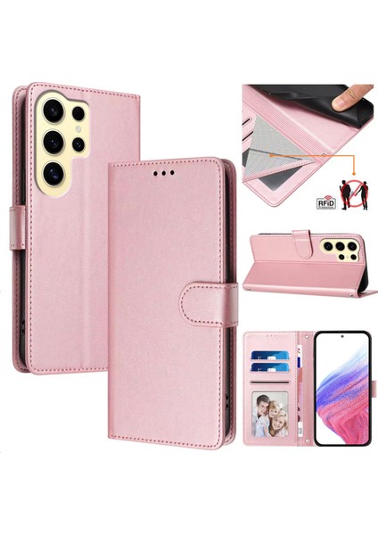 Samsung Galaxy S24 Ultra 5g Flip Book Deri Cüzdan Çapraz Askılı Bileklik Bileklik Rfıd Engelleme Kılıfı (Yurt Dışından)