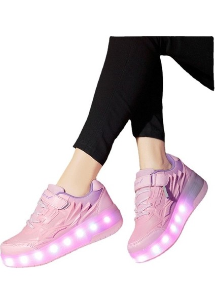 Mkjınmeı 4 Tekerlekli USB Şarjlı LED Işıklı Paten Ayakkabı (Yurt Dışından)