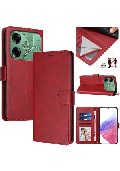 Tecno Pova 6 4g Flip Book Deri Cüzdan Çapraz Askılı Bileklik Bileklik Rfıd Engelleme Kılıfı (Yurt Dışından)