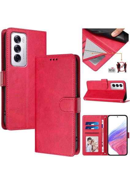 Oppo Reno 12 5g Flip Book Deri Cüzdan Çapraz Askılı Bileklik Bileklik Rfıd Engelleme Kılıfı (Yurt Dışından)