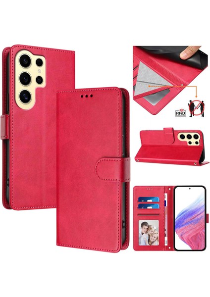 Samsung Galaxy S24 Ultra 5g Flip Book Deri Cüzdan Çapraz Askılı Bileklik Bileklik Rfıd Engelleme Kılıfı (Yurt Dışından)