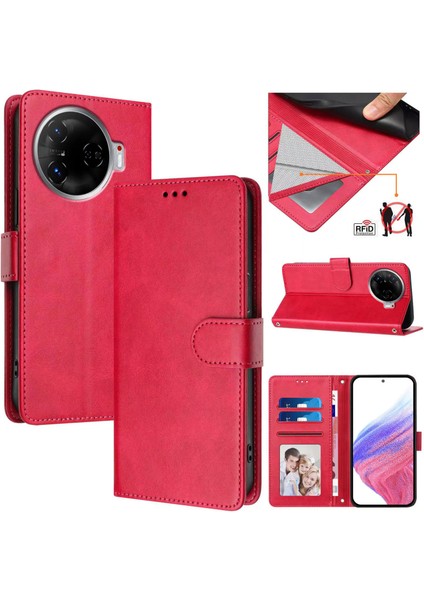 Tecno Camon 30 Pro 5g Flip Book Deri Cüzdan Çapraz Askılı Bileklik Bileklik Rfıd Engelleme Kılıfı (Yurt Dışından)