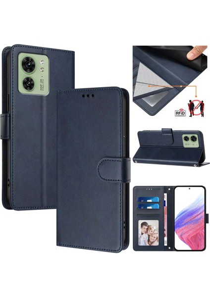 Motorola Edge 40 5g Flip Book Deri Cüzdan Çapraz Askılı Bileklik Bileklik Rfıd Engelleme Kılıfı (Yurt Dışından)