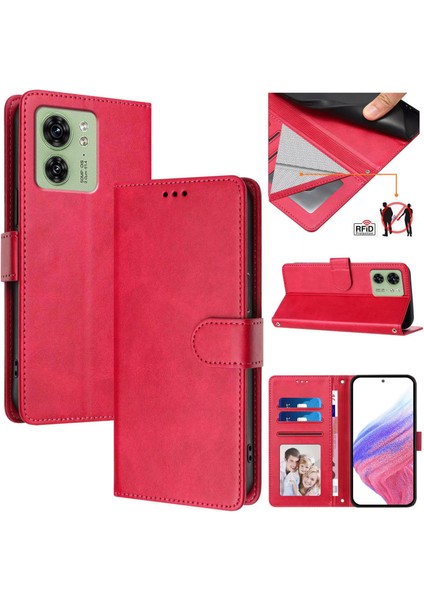 Motorola Edge 40 5g Flip Book Deri Cüzdan Çapraz Askılı Bileklik Bileklik Rfıd Engelleme Kılıfı (Yurt Dışından)