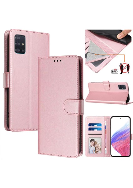 Samsung Galaxy A51 5g Flip Book Deri Cüzdan Çapraz Askılı Bileklik Bileklik Rfıd Engelleme Kılıfı (Yurt Dışından)