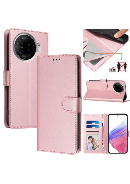 Tecno Camon 30 Pro 5g Flip Book Deri Cüzdan Çapraz Askılı Bileklik Bileklik Rfıd Engelleme Kılıfı (Yurt Dışından)