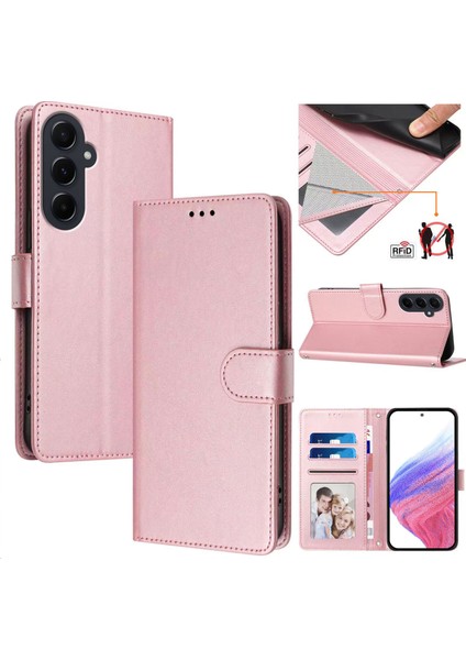 Samsung Galaxy A55 5g Flip Book Deri Cüzdan Çapraz Askılı Bileklik Bileklik Rfıd Engelleme Kılıfı (Yurt Dışından)