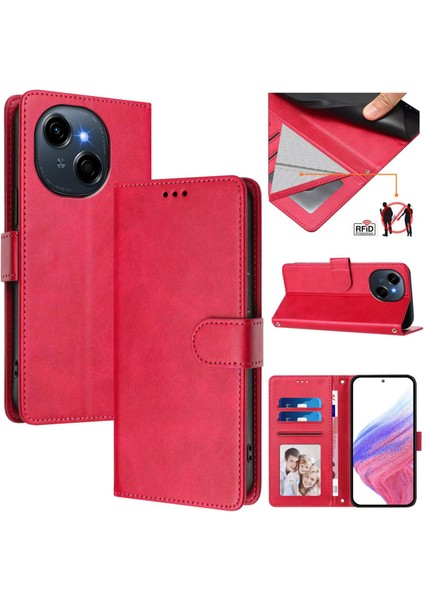 Tecno Spark Go 2025 Flip Book Deri Cüzdan Çapraz Askılı Bileklik Bileklik Rfıd Engelleme Kılıfı (Yurt Dışından)