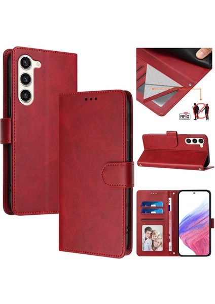Samsung Galaxy S23 5g Flip Book Deri Cüzdan Çapraz Askılı Bileklik Bileklik Rfıd Engelleme Kılıfı (Yurt Dışından)