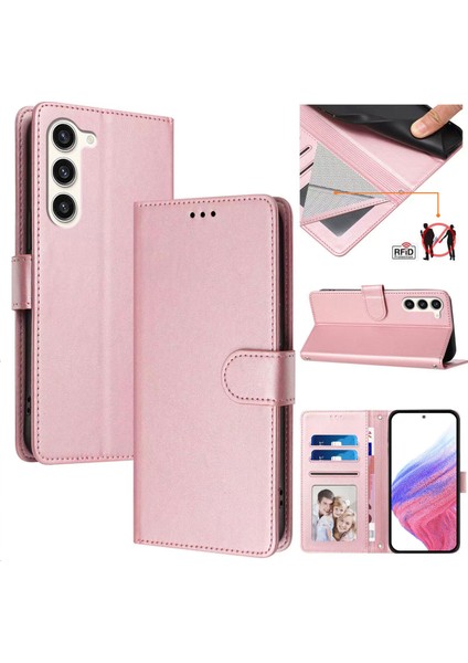 Samsung Galaxy S23 5g Flip Book Deri Cüzdan Çapraz Askılı Bileklik Bileklik Rfıd Engelleme Kılıfı (Yurt Dışından)