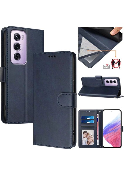 Oppo Reno 12 Pro 5g Flip Book Deri Cüzdan Çapraz Askılı Bileklik Bileklik Rfıd Engelleme Kılıfı (Yurt Dışından)