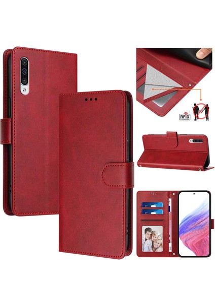 Samsung Galaxy A50/A30S/A50S Flip Book Deri Cüzdan Çapraz Askılı Bileklik Bileklik Rfıd Engelleme Kılıfı (Yurt Dışından)