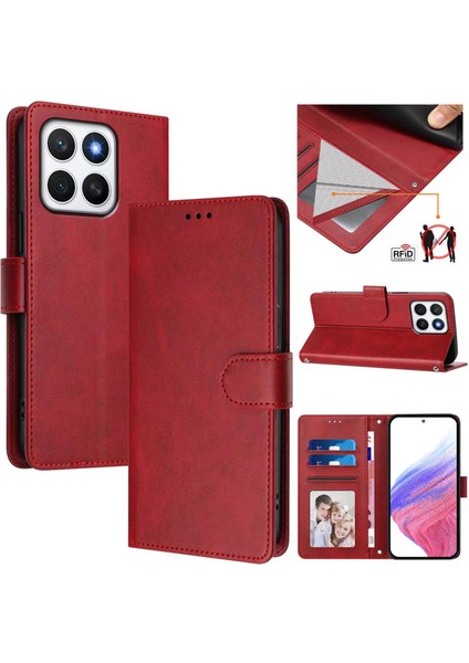 Honor X8C 4g Flip Book Deri Cüzdan Çapraz Askılı Bileklik Bileklik Rfıd Engelleme Kılıfı (Yurt Dışından)
