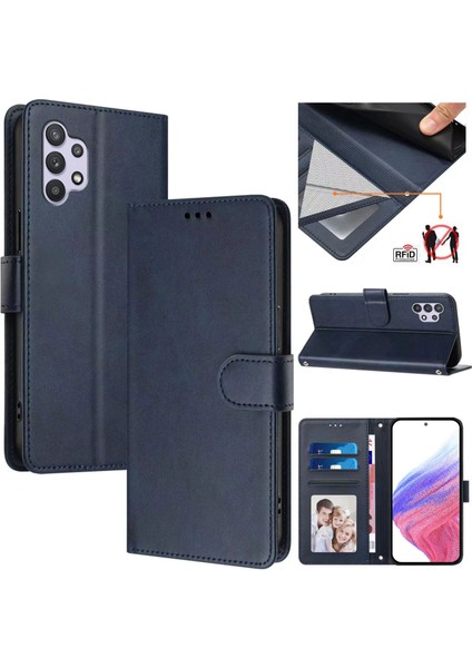 Samsung Galaxy A32 5g Flip Book Deri Cüzdan Çapraz Askılı Bileklik Bileklik Rfıd Engelleme Kılıfı (Yurt Dışından)