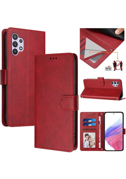 Samsung Galaxy A32 5g Flip Book Deri Cüzdan Çapraz Askılı Bileklik Bileklik Rfıd Engelleme Kılıfı (Yurt Dışından)